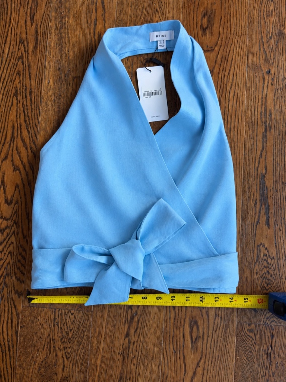NWT Reiss Hollie Halter Neck Linen Blend Crop Top, Blue, Size US 2 - Picture 7 of 7